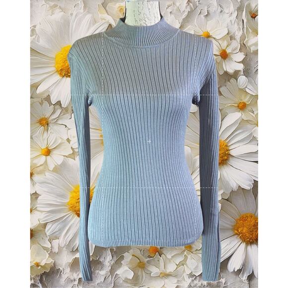 Liz Claiborne Collection Silk Ribbed Mock Neck Top Gray M Long Sleeve Boho Y2K - Picture 2 of 6